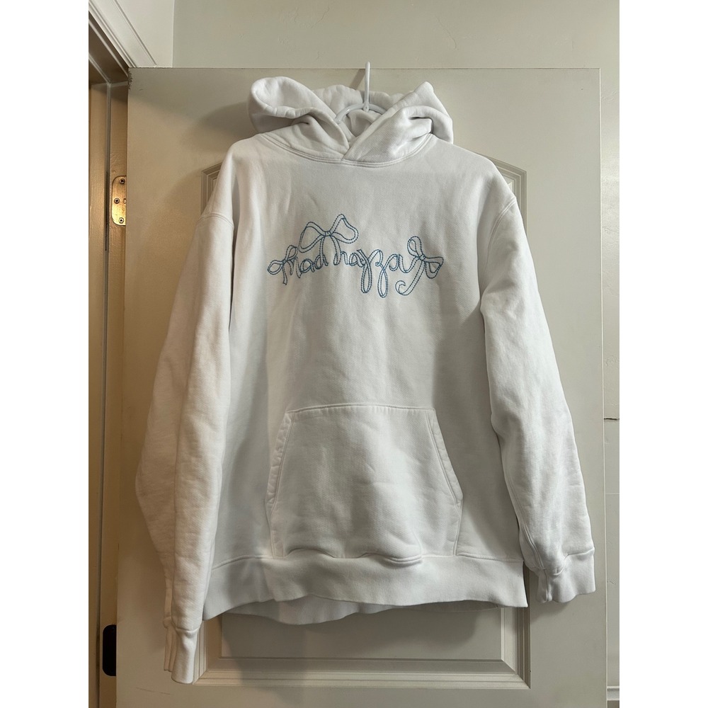 Madhappy White Bow Logo Embroidered Cotton Fleece Hoodie Oversized Sweatshirt